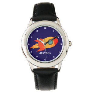 Kids Jungen Rakete Weltraum Blau Astronaut Name Armbanduhr