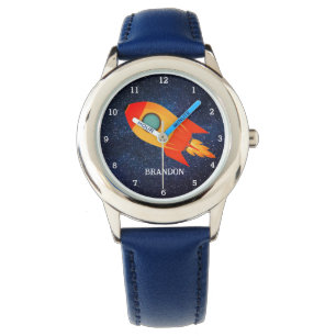 Kids Jungen Rakete Weltraum Blau Astronaut Name Armbanduhr