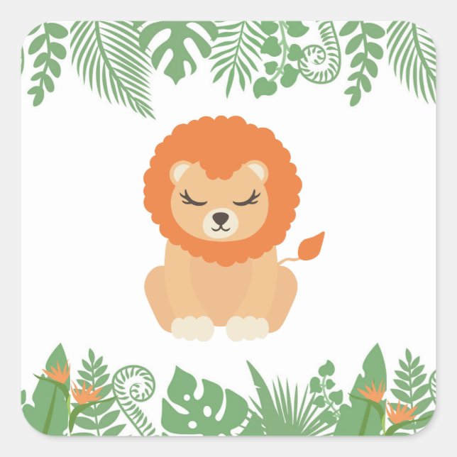 Kids Jungle Animals Party Square Sticker - Löwe (Vorderseite)