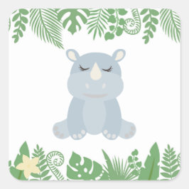 Kids Jungle Animals Party Square Sticker - Rhino
