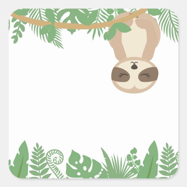 Kids Jungle Animals Party Square Sticker - Sloth (Vorderseite)
