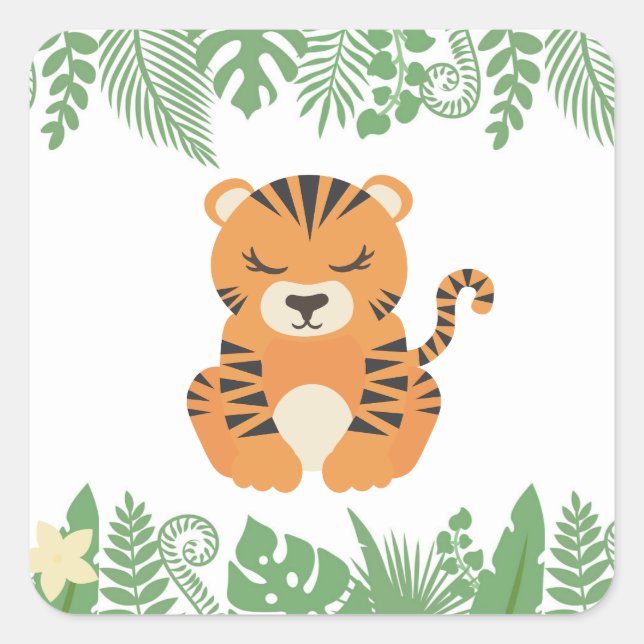 Kids Jungle Animals Party Square Sticker - Tiger (Vorderseite)