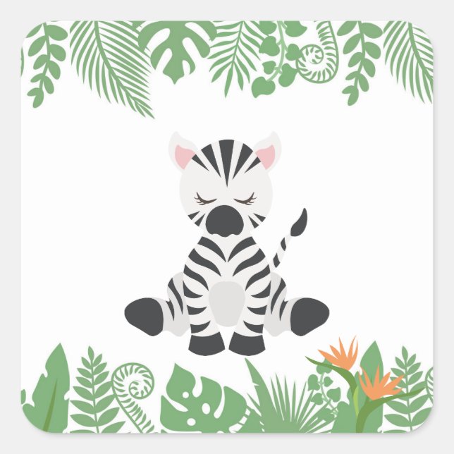 Kids Jungle Animals Party Square Sticker - Zebra (Vorderseite)