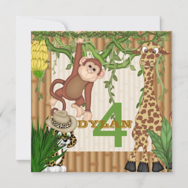 Kids Jungle Safari Birthday  Invitation Template Einladung (Vorderseite)