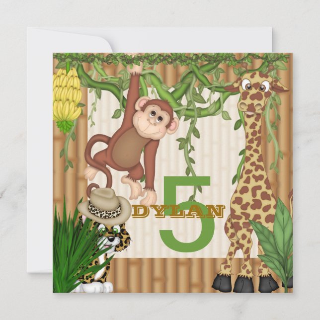 Kids Jungle Safari Birthday  Invitation Template Einladung (Vorderseite)