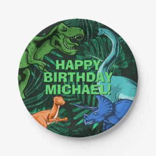 Kids Jurassic Dino Personalisiert Dinosaur Geburts Pappteller
