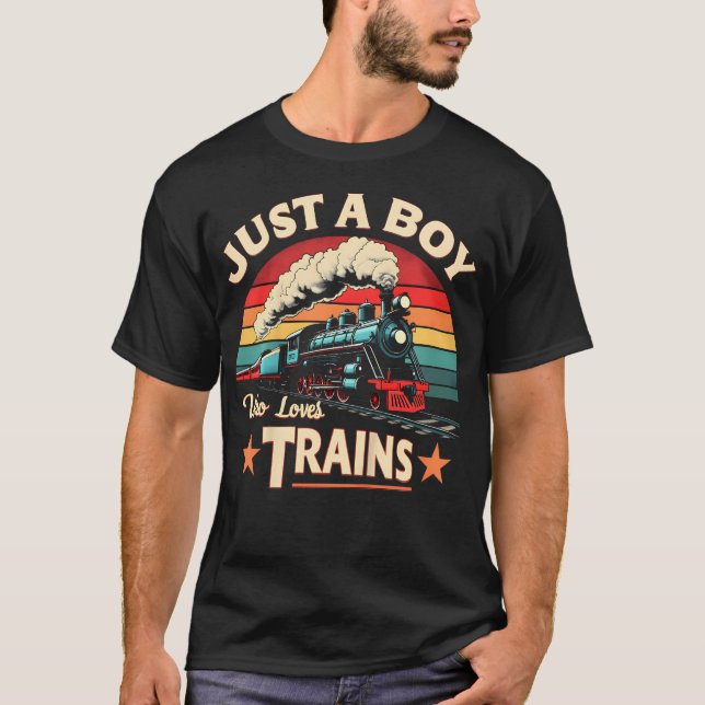 Kids Just A Boy Who Loves Trains Toddler Boys Trai T-Shirt (Vorderseite)