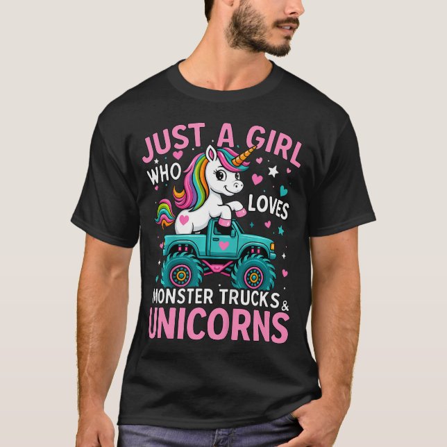 Kids Just A Girl Who Loves Monster Trucks And Unic T-Shirt (Vorderseite)