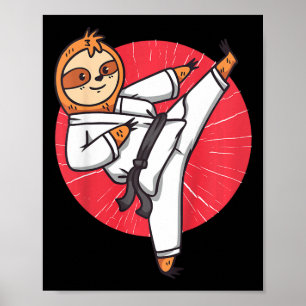 Kids Karate Faultier Schwarzgurt Lustige Kampfspor Poster