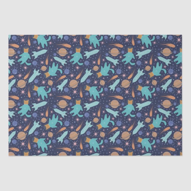 Kids katzen Astronaut in Raumschiff-Planeten Seidenpapier (Vorderseite)