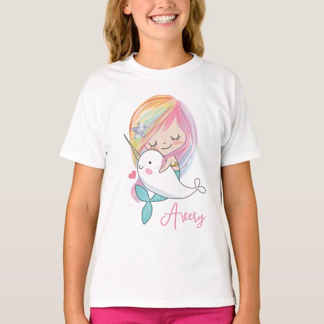 Kids Kawaii Mermaid Narwhal Shirt (Vorderseite)
