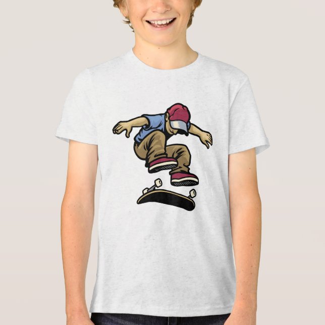 Kids Kick Flip Skateboarder  Tri-Blend Shirt (Vorderseite)