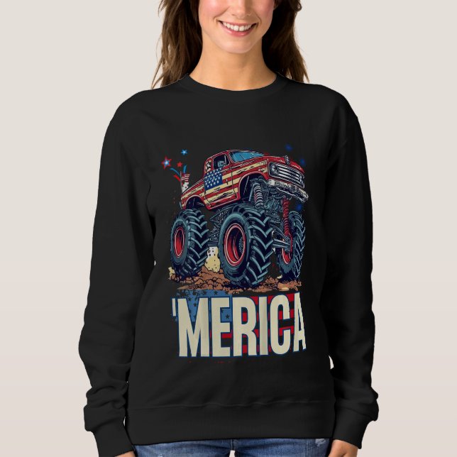Kids Kid Monster Truck Merica Patriotic American F Sweatshirt (Vorderseite)