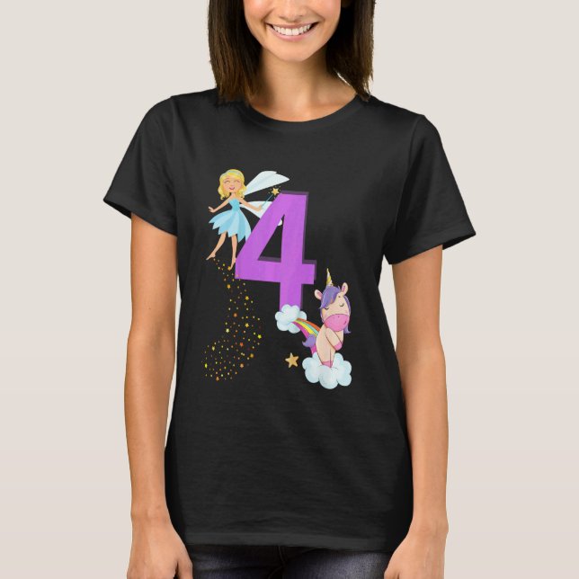 Kids Kids Fairy Birthday Party 4 Jahre Thema Unico T-Shirt (Vorderseite)