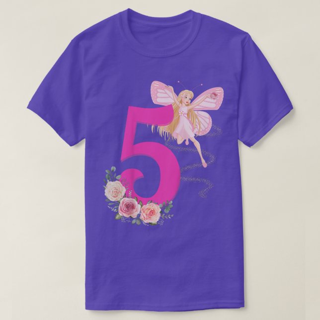 Kids Kids Fairy Birthday Party 5 years Theme Roses T-Shirt (Design vorne)