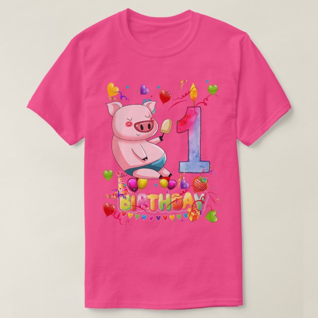 Kids Kids Pig Birthday Party 1 Year Old Boy 1th Pi T-Shirt (Design vorne)
