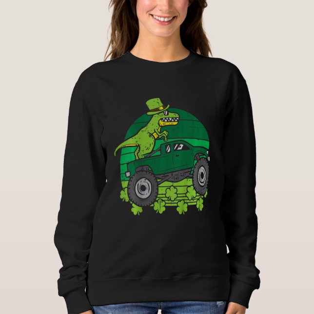 Kids Leprechaun Dino Monster Truck St Patricks Day Sweatshirt (Vorderseite)