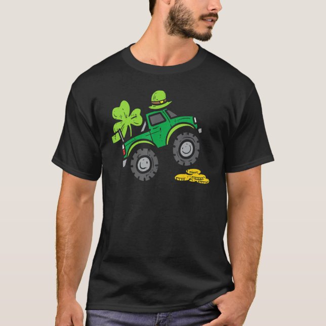 Kids Leprechaun Monster Truck Kleeblatt St Patrick T-Shirt (Vorderseite)