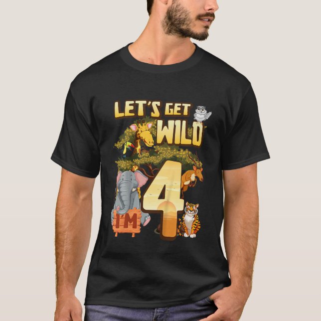 Kids Let's Be Wild Ich bin 4 Safari Animal Zoo Tie T-Shirt (Vorderseite)