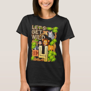 Kids Let's Be Wild Ich bin 4 Safari Animal Zoo Tie T-Shirt