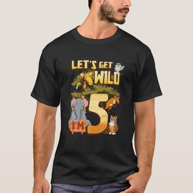 Kids Let's Be Wild Ich bin 5 Safari Animal Zoo Tie T-Shirt (Vorderseite)