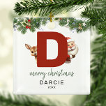 Kids Letter D Monogram Christmas Tree Ornament Aus Metall<br><div class="desc">Geben Sie Ihrem Weihnachtsbaum eine persönliche Touch in dieser Weihnachtszeit mit einem Monogramm Ornament! Dieses Ornament mit Santa und einem Rentier, der hinter dem Buchstaben D herguckt, kann mit einem Sonderfoto, Namen und Jahr personalisiert werden und mit einem beiliegenden Template-Gruß. Machen Sie diesen festlichen Sake zu einem Teil Ihrer traditionellen...</div>