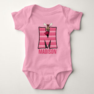 Kids Letter M Monogrammed Pink Knit Moose Baby Strampler
