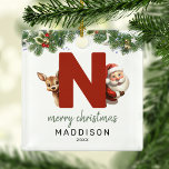 Kids Letter N Monogram Christmas Tree Ornament Aus Metall<br><div class="desc">Geben Sie Ihrem Weihnachtsbaum eine persönliche Touch in dieser Weihnachtszeit mit einem Monogramm Ornament! Mit Santa und einem Rentier, der hinter dem Buchstaben N herbeiguckt, kann dieser Ornament mit einem Sonderfoto, Namen und Jahr personalisiert werden, und einem beiliegenden Template Gruß. Machen Sie diesen festlichen Sake zu einem Teil Ihrer traditionellen...</div>