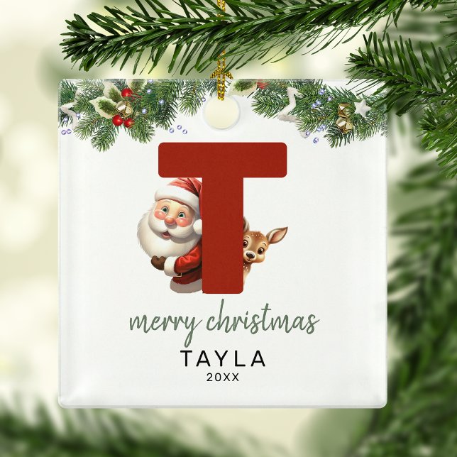 Kids Letter T Monogram Christmas Tree Ornament Aus Metall (Von Creator hochgeladen)