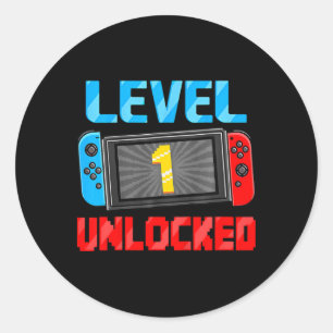 Kids Level 1 freigeschalteter Gamer 1. Geburtstags Runder Aufkleber