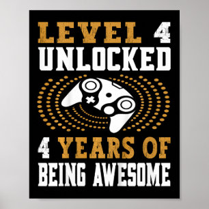Kids Level 4 freigeschaltet Videospiel 4. Geburtst Poster
