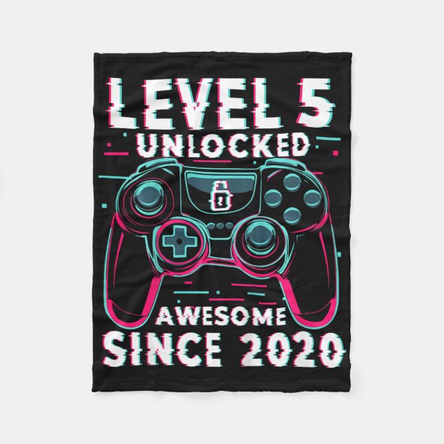 Kids Level 5 Freigeschaltet Videospiel 5. Geburtst Fleecedecke (Vorderseite)