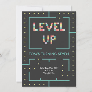 Kids level up birthday invitation card einladung