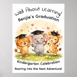 Kids Lion Elephant Giraffe Graduation Party Poster