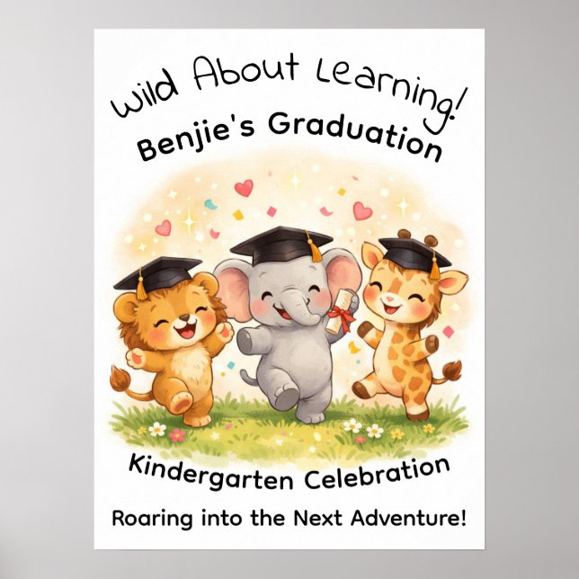 Kids Lion Elephant Giraffe Graduation Party  Poster (Vorne)