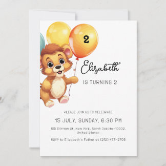 Kids Lion Sage Balloon Funny Birthday Party Einladung