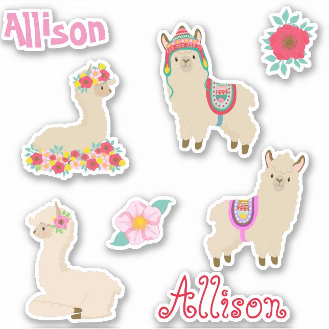Kids Llama Personalisiert Fun Set Aufkleber (Vorderseite)