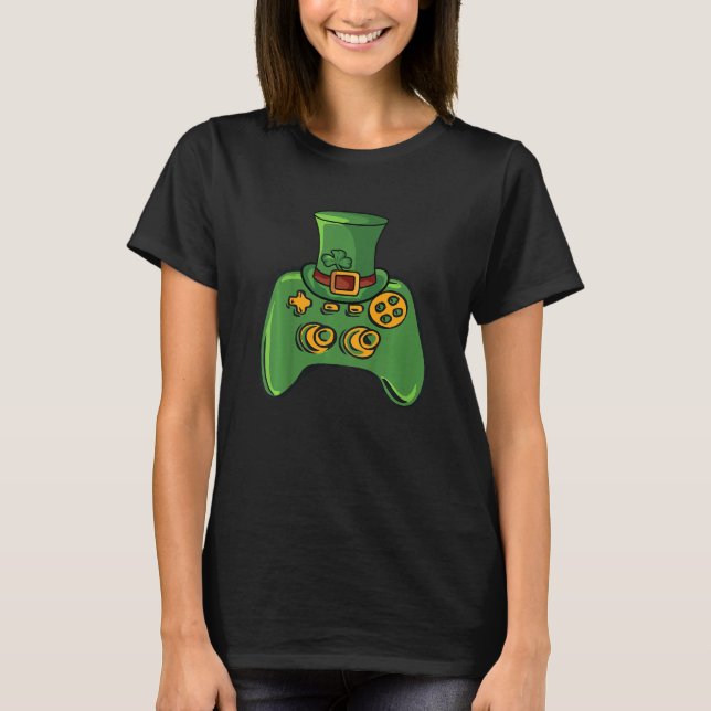 Kids Lucky Gamer St Patricks Day 2022 Gamepad Lepr T-Shirt (Vorderseite)