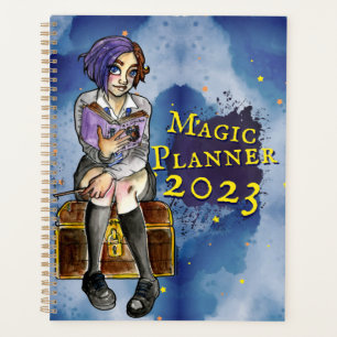 Kids Magic Schoolgirl Cartoon Watercolor Planer