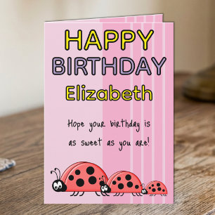 Kids Marienkäfer fügen Name rosa Geburtstag hinzu Karte