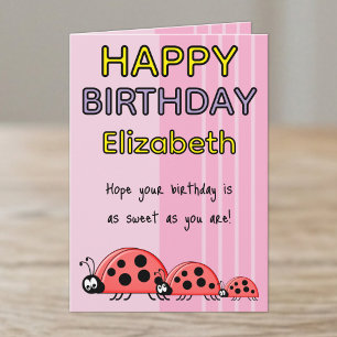 Kids Marienkäfer fügen Name rosa Geburtstag hinzu Karte