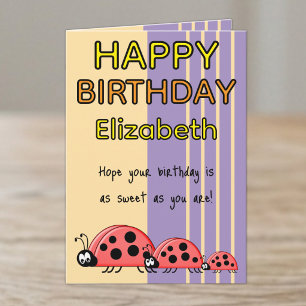 Kids Marienkäfer Name lila Geburtstag Karte