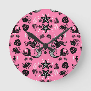 Kids Meerjungfrau Pink Runde Wanduhr