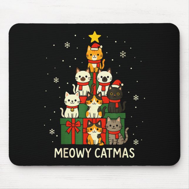 Kids Men Women Meowy Catmas Funny Christmas Cats C Mousepad (Vorne)