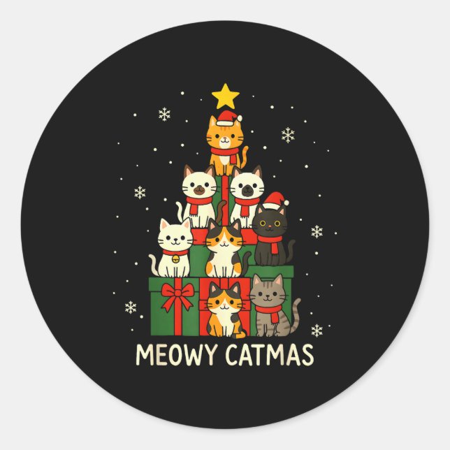 Kids Men Women Meowy Catmas Funny Christmas Cats C Runder Aufkleber (Vorderseite)