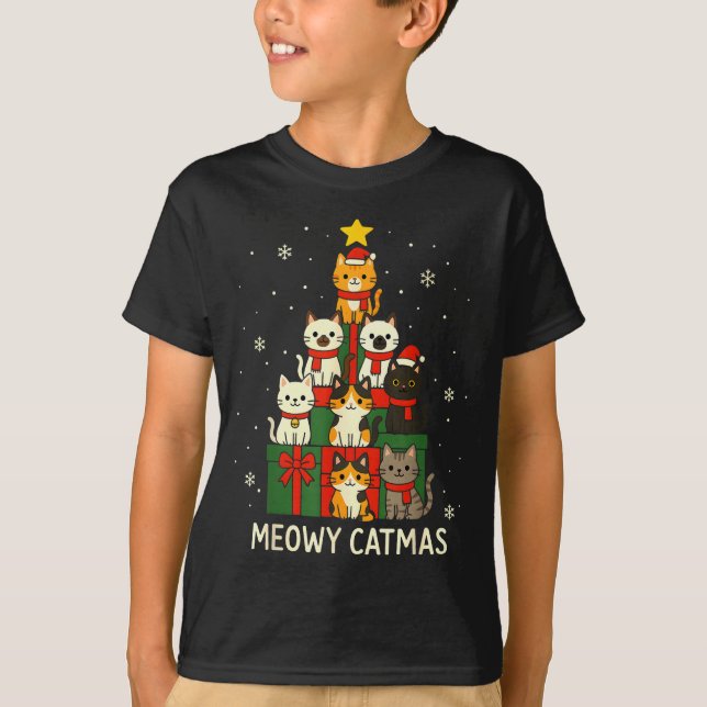Kids Men Women Meowy Catmas Funny Christmas Cats C T-Shirt (Vorderseite)