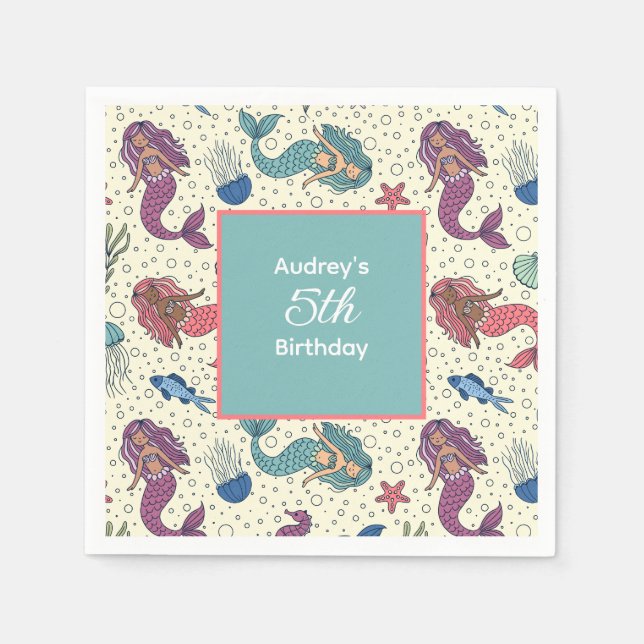 Kids Mermaid Birthday Serviette (Vorderseite)