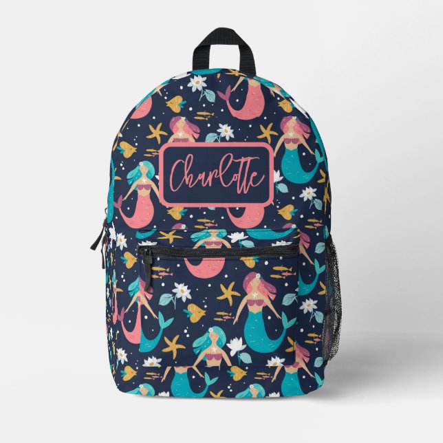 Kids Mermaid Mit Monogramm Rucksack (Vorderseite)
