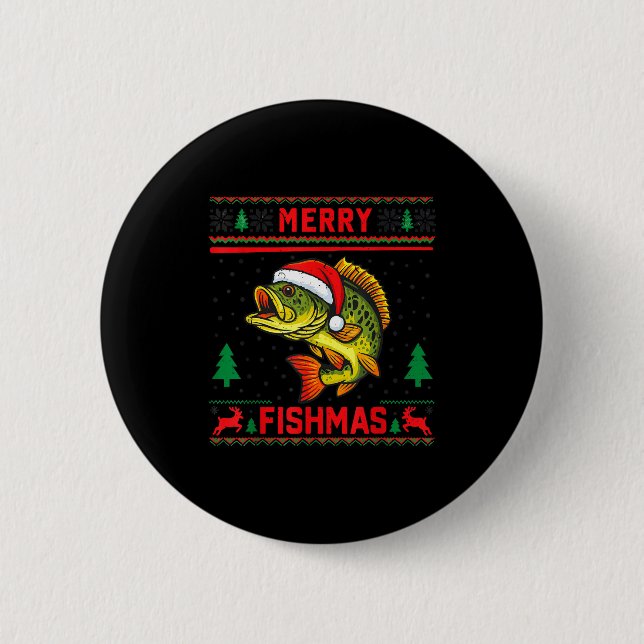 Kids Merry Fishmas B Fishing Christmas Pajamas Swe Button (Vorderseite)