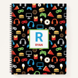 Kids Mit Monogramm Video Game Party Pattern Gamer Notizbuch